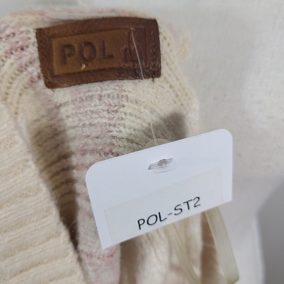 POL Chunky Knit Sweater Lace Stripe Rib Sharkbite High Low V Neck Boxy Oversized - Picture 10 of 12